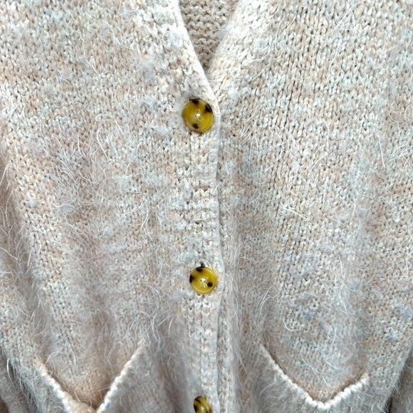 FREE PEOPLE NEVERMIND M oversized crème brûlée soft boho fluffy woman cardigan - Picture 5 of 12